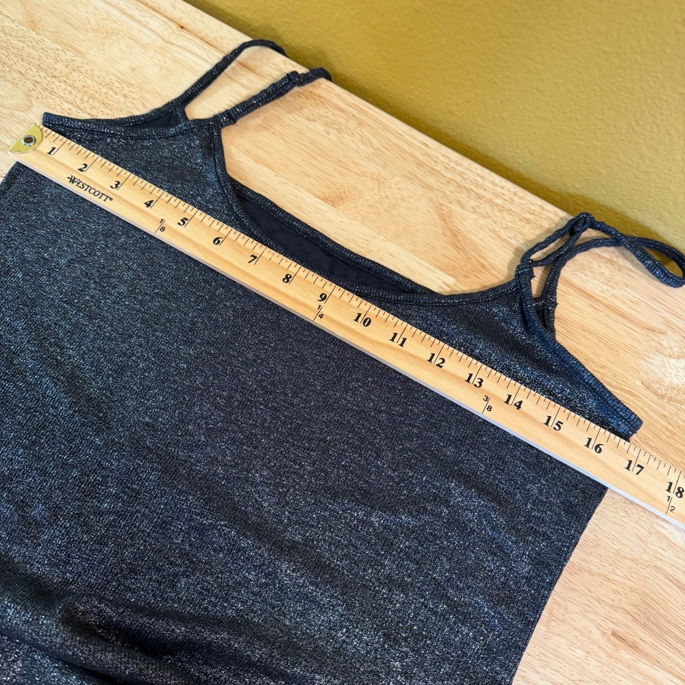 Aerie No Party Needed Maxi Dress XL Metallic Black Ribbed Shimmer Stretch - Picture 9 of 11